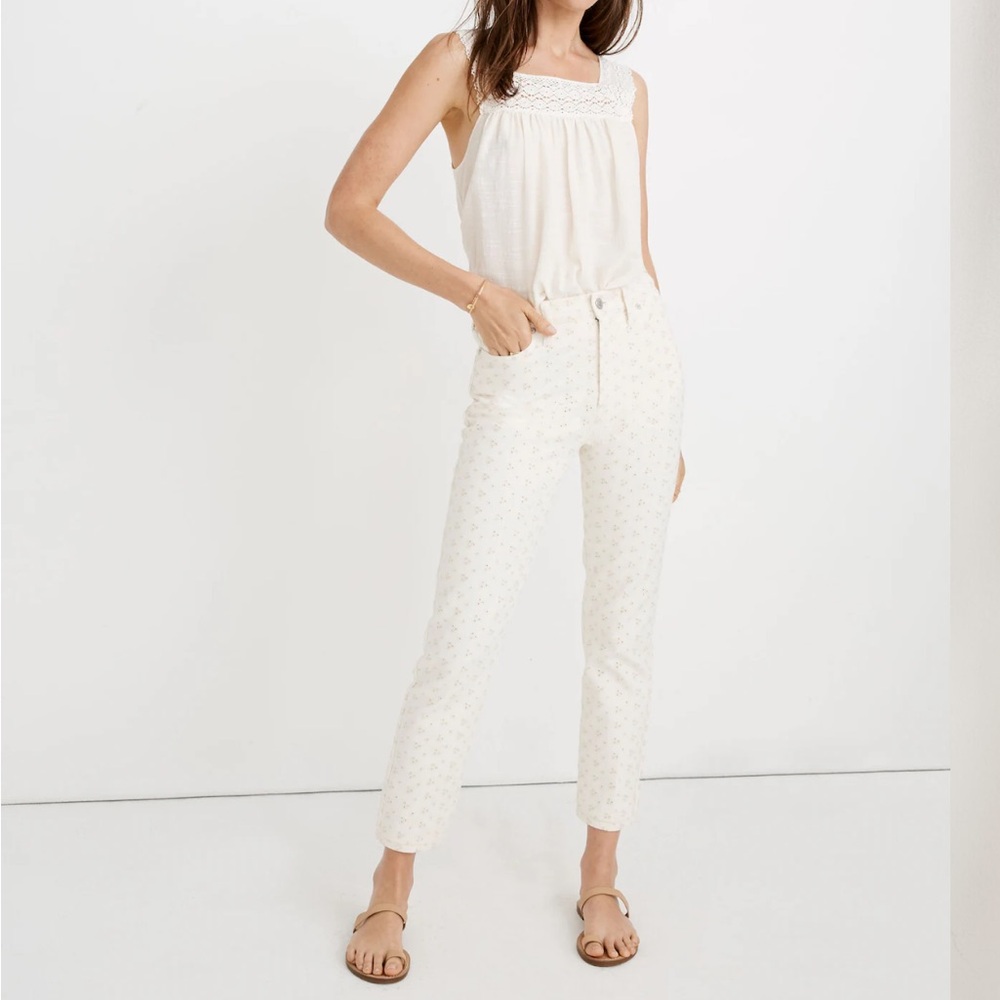 Madewell Perfect Vintage Embroidered Eyelet Ivory Jeans 27 EUC Neutral